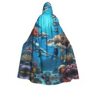 Viiuhvjbj Dolphins Sea Turtle Shark Octopus Coral Reefadult - Capa larga unisex con capucha, Halloween, Navidad, carnaval, cosplay, fiesta de máscaras, disfraz de bruja y vampiro