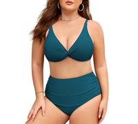 Vijamiy Bikinis Mujer Ttalla Grande Reductor Barriga Bañadores Escote en V Sexy Push Up con Relleno Pecho Grande Conjunto Playa Piscina L-4XL(Verde Pavo Real,L)