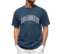 Vijamiy Camisetas Manga Corta Hombre Cuello Redondo Los Angeles Monograma Impreso 100% Algodón T Shirt Transpirable y Suave Adolescente Top(Azul Marino,XL)