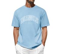Vijamiy Camisetas Manga Corta Hombre Cuello Redondo Los Angeles Monograma Impreso 100% Algodón T Shirt Transpirable y Suave Adolescente Top(Azul,XL)