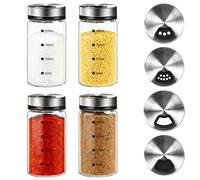Vijixka 4 tarros de especias con tapa giratoria, 200 ml, salero y pimentero, tarros de especias con agujeros para especias, vidrio de borosilicato, para cocina, barbacoa, barbacoa y cocina