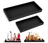 Vijixka Bandeja de Baño de 2 Piezas, Bandeja Decorativa de Silicona, Bandeja Rectangular Negra para Almacenamiento, Bandeja Decorativa para Baño y Fregadero (30,5 x 12,8 cm, 20,5 x 10,4 cm)
