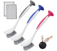 Vijixka Juego de 3 Cepillos para Platos Cepillo de Cocina de 26 cm de Largo, Ollas con Ventosa, Cepillo de Limpieza de Plástico para Platos, Ollas y Fregaderos