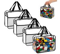 Vijixka Juego de 4 Bolsas Para Guardar Juguetes, 30 x 22 x 10 Cm,Neceseres Transparentes con Cremallera y Bolsillos de Malla, Bolsa Para Guardar Juguetes de Baño, Rompecabezas, Bloques de Construcción