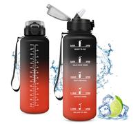 Vikastar Botella Agua, 1.5L Botella Agua Gimnasio con Pajita, Botella de Agua, con Marcador de Tiempo, Botella de Agua Deportiva, Prueba de Fugas, Cantimplora para Escuela, Senderismo, Fitness