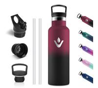 Vikastar Botella Termica, 500 ml Sin BPA, Botella Agua Acero Inoxidable, Reutilizable, Cantimplora, Mantener 12H Caliente/24 Frío, Botellas para Niños, Deportes, Fitness, Rojo & Negro