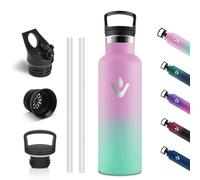 Vikastar Botella Termica, 500ml Sin BPA, Botella Agua Acero Inoxidable, Reutilizable, Cantimplora, Mantener 12H Caliente/24 Frío, Botella de Agua para Niños, Deportes, Fitness, Rosa & Verde