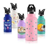 Vikaster Botella agua Acero Inoxidable con Tapa de Popote y asa, Botella Agua Niños 350ml, Botella Termica Reutilizable, Sin BPA, para Adultos, Niños, Escuela, Ciclismo, Gym, Deportiva