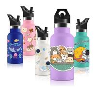 Vikaster Botella agua Acero Inoxidable con Tapa de Popote y asa, Botella Agua Niños, Sin BPA, 350Ml, Botella Termica Reutilizable, para Adultos, Niños, Escuela, Ciclismo, Gym, Deportiva