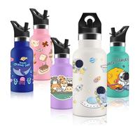 Vikaster Botella agua Acero Inoxidable con Tapa de Popote y asa, Botella Termica 350ml, Sin BPA, Botella Agua Niños Reutilizable, para Adultos, Niños, Escuela, Ciclismo, Gym, Deportiva