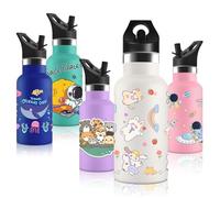 Vikaster Botella agua Acero Inoxidable con Tapa de Popote y asa, Sin BPA,Botella Termica 350ml, Botella Agua Niños Reutilizable, para Adultos, Niños, Escuela, Ciclismo, Gym, Deportiva