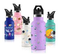 Vikaster Botella agua Acero Inoxidable, con Tapade Popote y asa, Botella Agua Niños, Sin BPA, 350ml, Botella Termica Reutilizable, para Adultos, Niños, Escuela, Ciclismo, Gym, Deportiva