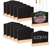 Vikcvcsc 12 Piezas Mini Pizarra con Soporte,Mini Letreros de Pizarra de Pie,Pizarra de Precio,Pizarra Pequeña de Doble Cara de Tiza Etiquetas de Alimentos para Buffet,Pizarras Decoración para Fiesta