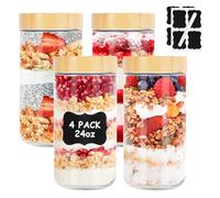 Vikcvcsc 4 Tarros de Cristal con Tapa Hermética Rosca, 680ml Vasos Yogurtera con Tapa, Meal Prep Jar Botes Cristal, Frascos de Vidrio Mason Jars para Overnight Oats,Yogur,Mermelada