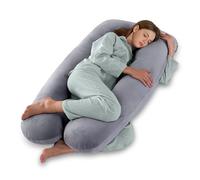 Vikcvcsc Almohada de Embarazo - Almohada Embarazada Grande - Almohada de Cuerpo Completo en Forma de U - Almohada de Maternidad con Funda de Terciopelo Extraíble y Lavable - Gris