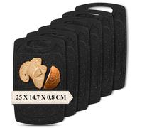 Vikcvcsc Set 6 Tabla Cortar Cocina 25x15 cm, Tabla Cortar de Plástico Sin BPA, Cutting Board con Asas y Ranura para el Jugo, Chopping Board Antideslizante para Verduras/Frutas/Carnes, Negro