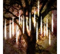 Vikdio Lluvia de Meteoritos Luces de Lluvia 30cm 10 Tubos en Espiral 300 Leds Impermeable Nieve Cayendo Luces de Cadena para la Decoración Hogar árbol Navidad, Soporte 3 Juegos de Gancho (Blanco)
