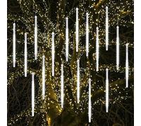 Vikdio Lluvia de Meteoros Luces de lluvia, 30cm 16 Tubos de Espiral 480 LEDs Nieve Caída Luces de Cuerda para la Boda Árbol de Navidad Decoración del Hogar, Soporte 2 Juegos Gancho (Blanco)