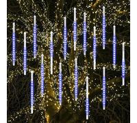 Vikdio Lluvia de Meteoros Luces de lluvia, 30cm 16 Tubos de Espiral 480 LEDs Nieve Caída Luces de Cuerda para la Boda Árbol de Navidad Decoración del Hogar, Soporte 2 Juegos Gancho (Azul)
