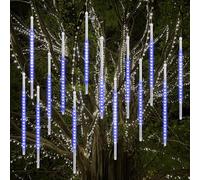 Vikdio Lluvia de Meteoros Luces de lluvia, 50cm 16 Tubos de Espiral 864 LEDs Nieve Caída Luces de Cuerda para la Boda Árbol de Navidad Decoración del Hogar, Soporte 2 Juegos Gancho (Azul)