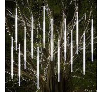 Vikdio Lluvia de Meteoros Luces de lluvia, 50cm 16 Tubos de Espiral 864 LEDs Nieve Caída Luces de Cuerda para la Boda Árbol de Navidad Decoración del Hogar, Soporte 2 Juegos Gancho (Blanco)