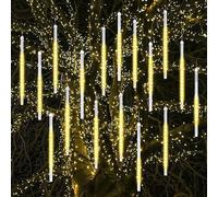 Vikdio Luces de Navidad al aire libre, Luces de Lluvia de Meteoros 16 Tubos Espirales (30cm 480 LEDs) Longitud 5.25m, Luces de Icicle Impermeables para Decoración Navideña al Aire Libre, Blanco Cálido