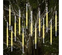 Vikdio Luces de Navidad al aire libre, Luces de Lluvia de Meteoros 16 Tubos Espirales (50cm 864 LEDs) Longitud 5.25m, Luces de Icicle Impermeables para Decoración Navideña al Aire Libre, Blanco Cálido
