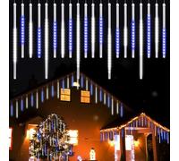Vikdio Luces de Navidad al aire libre, Luces de Lluvia de Meteoros 20 Tubos Espirales (50-30cm 720LEDs) Longitud 6.65m, Luces de Icicle Impermeables para Decoración Navideña al Aire Libre, Blanco-Azul