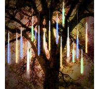 Vikdio Luces de Navidad al aire libre, Luces de Lluvia de Meteoros 30cm 10 Tubos Espirales 300 LEDs Longitud 3.15m, Luces de Icicle Impermeables para Decoración Navideña Exterior, Multicolor