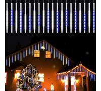 Vikdio Luces de Navidad al Aire Libre, Meteoros 20 Tubos Espirales (30cm 600 LEDs) 6.65m, Icicle Impermeables para Decoración Navideña Exterior, Blanco-Azul