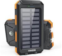 Vikeri Cargador Solar de 26800 mAh, Power Bank Solar Impermeable, Puerto USB-C de Carga Rápida, 4 Salidas, Compatible con Smartphones, Tablets, etc. (Naranja)