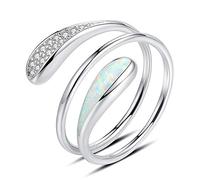 VIKI LYNN Anillo Helix Apilable Abierto de Plata de Ley 925 con Ópalo y Anillos en Espiral de Circonita Cúbica para Mujeres