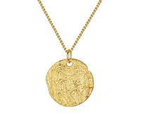 VIKI LYNN Collar con colgante de luna llena de círculo de moneda martillada chapado en oro de 18 quilates para mujer, Plata esterlina Plata de ley Chapado en oro de 18 quilates