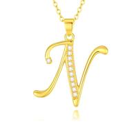 VIKI LYNN Collar con dije de inicial de plata de ley 925 con circonita cúbica, regalo personalizado para mujeres y mujeres, Gold E, Cobre, Circonia cúbica