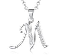 VIKI LYNN Collar Inicial con Colgante Letra M y Zircon 925 Plata de Ley Regalo para Mujeres