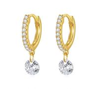 VIKI LYNN Pendientes de aro chapados en oro de 18 quilates de plata de ley S925 para mujer, aretes colgantes de circonita cúbica 5A, hipoalergénicos, simples, largos, colgantes, joyería de oro para