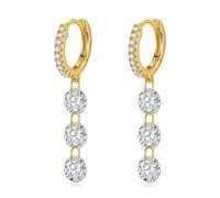 VIKI LYNN Pendientes de aro chapados en oro de 18 quilates de plata de ley S925 para mujer, aretes de gota con circonita cúbica 5A, hipoalergénicos, simples, largos, colgantes, joyería de oro, regalo