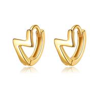 VIKI LYNN - Pendientes de aro con forma de flash de plata fina 925 con circonita cúbica, diámetro de 11 mm (apto para pequeños lóbulos de oreja), color oro, Plata de ley