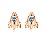 VIKI LYNN Pendientes de cohete de nave espacial de plata de ley 925 con circonita cúbica para mujer y niña, Circonita cúbica, Circonia cúbica