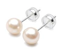 VIKI LYNN Pendientes de perlas para mujer, de 6,5 a 7 mm, de perlas cultivadas en agua dulce con tachuelas de plata de ley, joyería delicada para mujer, día de la madre, boda, día de San Valentín