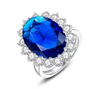 VIKI LYNN Princess Kate - Juego de collar y aretes de compromiso de zafiro simulado azul (anillo)