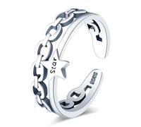 VIKILEE Anillo de Plata Estrella anillo de mujer chica de Ajuste Apilamiento Anillo Tamaño Ajustable Novia Prometida Anillo de Compromiso