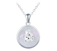 VIKILEE Collar de plata de ley 925, colgante redondo, engaste de concha y ángel, adecuado para mujer chcia madre