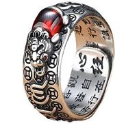 VIKIMO Anillo Feng Shui PiXiu Mantra, Anillo de Sutra del corazón Budista, 99 Plata Budista Buena Suerte Amuleto Mantra Doble protección Riqueza Amor Salud Anillo Regalo for Hombres y Mujeres