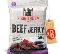 Viking Bites Beef Jerky con Teriyaki 400g (8 x 50 g) - Cecina de ternera - Aperitivo de carne - Con un alto contenido de proteínas