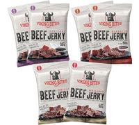 Viking Bites Beef Jerky, envase mixto de 300 g (6 x 50 g) - 2x Original, 2x Barbacoa, 2x Teriyaki - Cecina de ternera - Aperitivo de carne - Con un alto contenido de proteínas