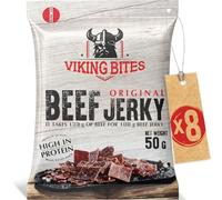 Viking Bites Beef Jerky Original 400g (8 x 50 g) - Cecina de ternera - Aperitivo de carne - Con un alto contenido de proteínas