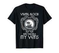 Viking Blood Nórdico Mitología Longship Guerrero Venas Cita Camiseta