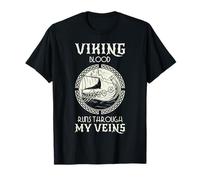 Viking Blood Nórdico Mitología Longship Guerrero Venas Cita Camiseta