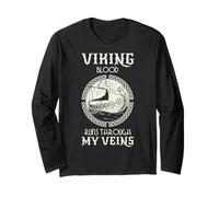 Viking Blood Nórdico Mitología Longship Guerrero Venas Cita Manga Larga